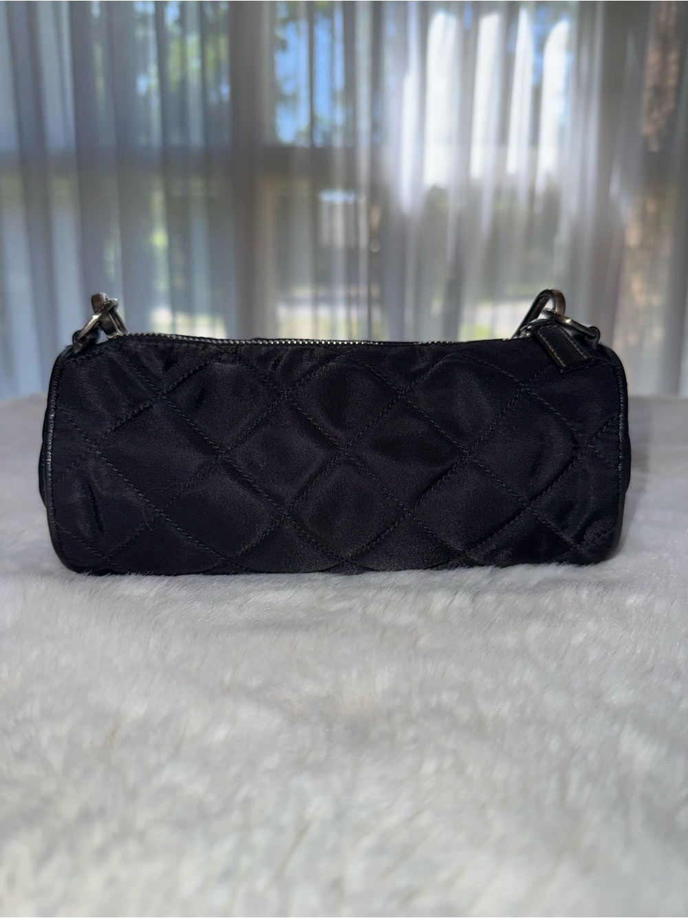 Prada Black Quilted Mini Barrel Bag with Silver Chain - Picture 3 of 16